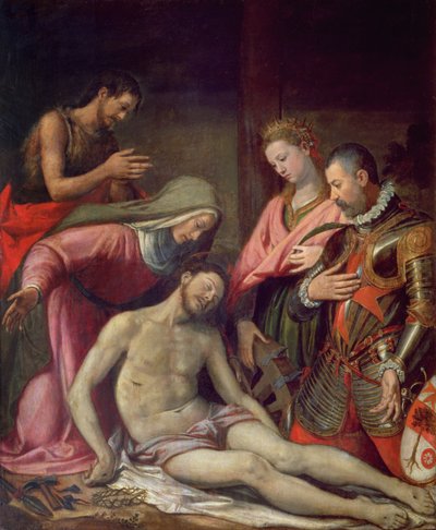 De kruisafneming van Christus met St. Johannes de Doper, St. Catharina van Alexandrië en een schenker door Santi di Tito